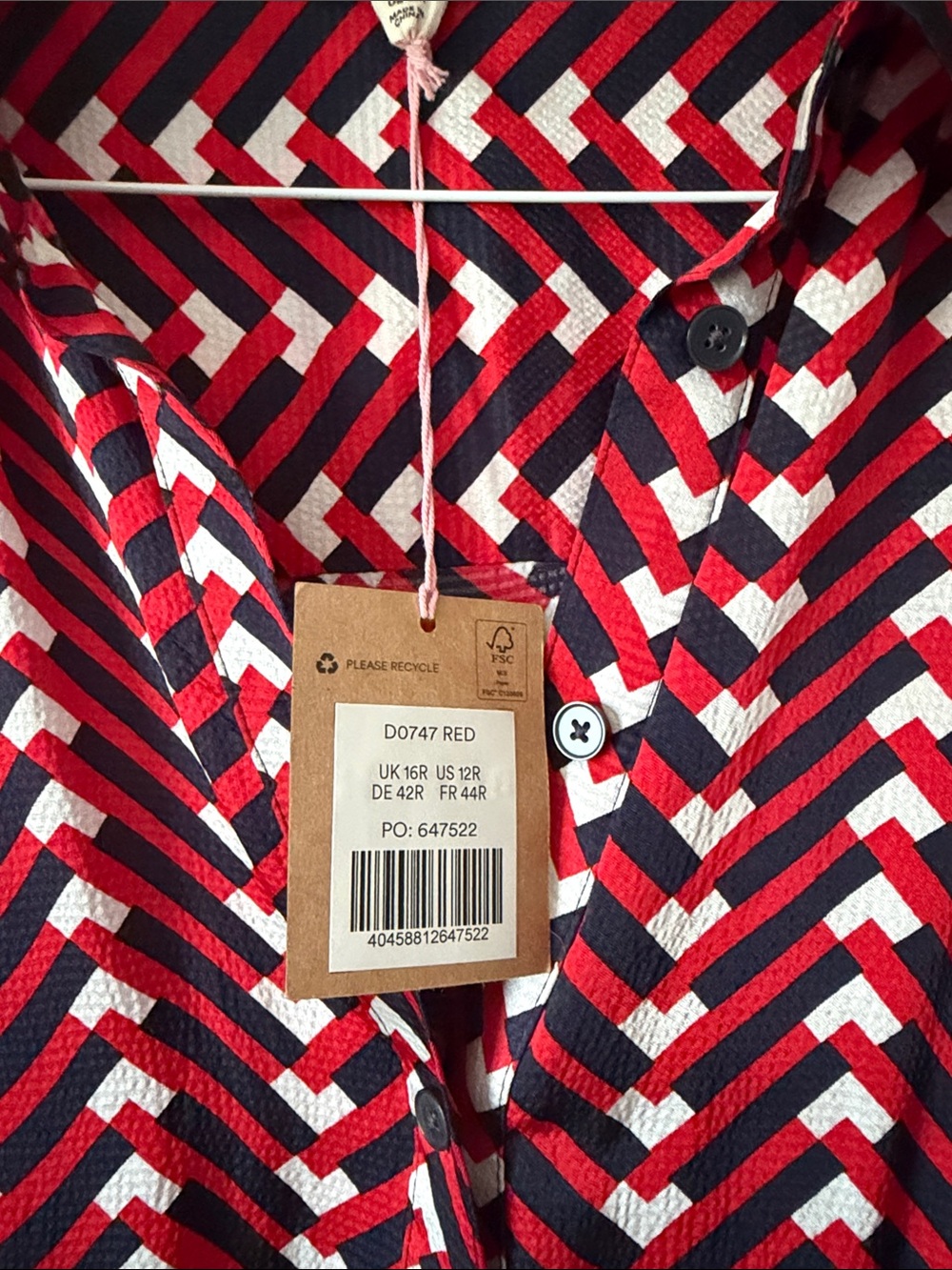 Boden Red, White and Navy Chevron Midi Shirt Dress sz 12 NWT! - Picture 2 of 6